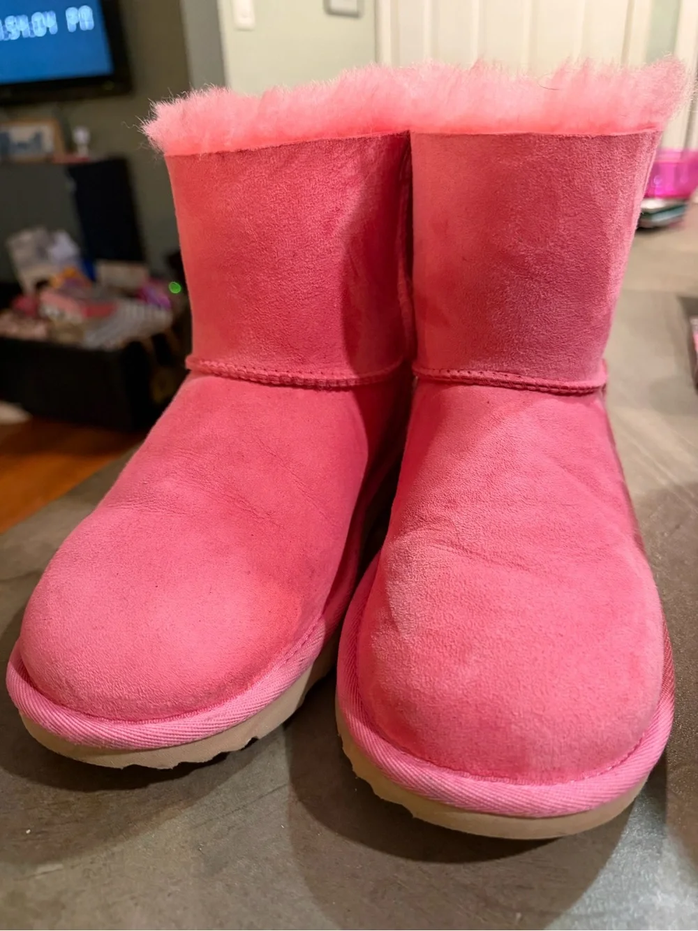 UGG Kids Pink Suede Bow-Back Shearling Boots